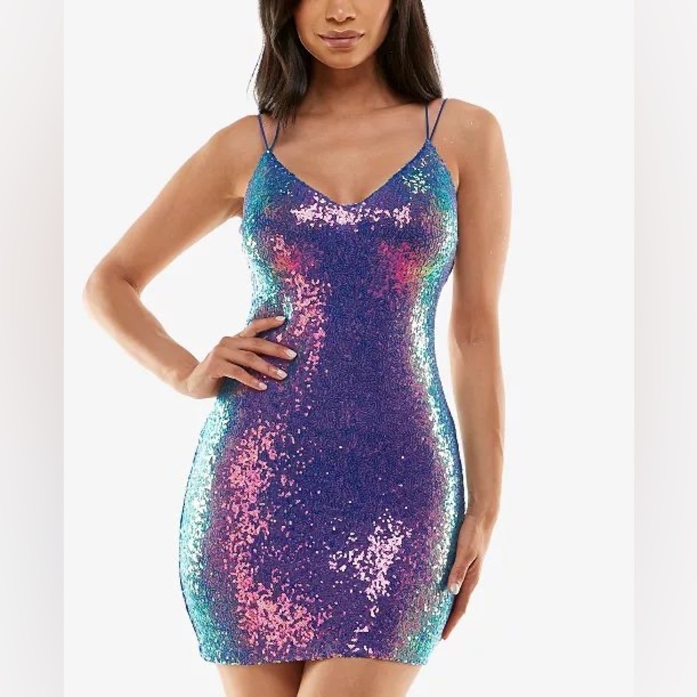B Darlin V-Neck Sequin Bodycon Dress